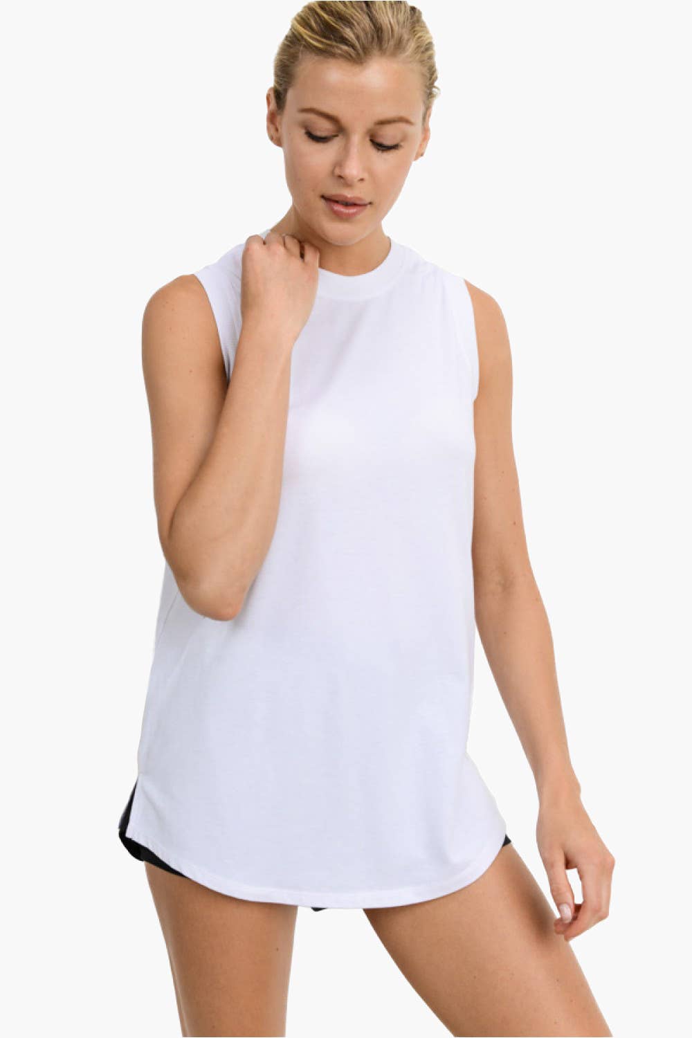 Mono B - Notched Sleeveless Flowy Tank Top - White