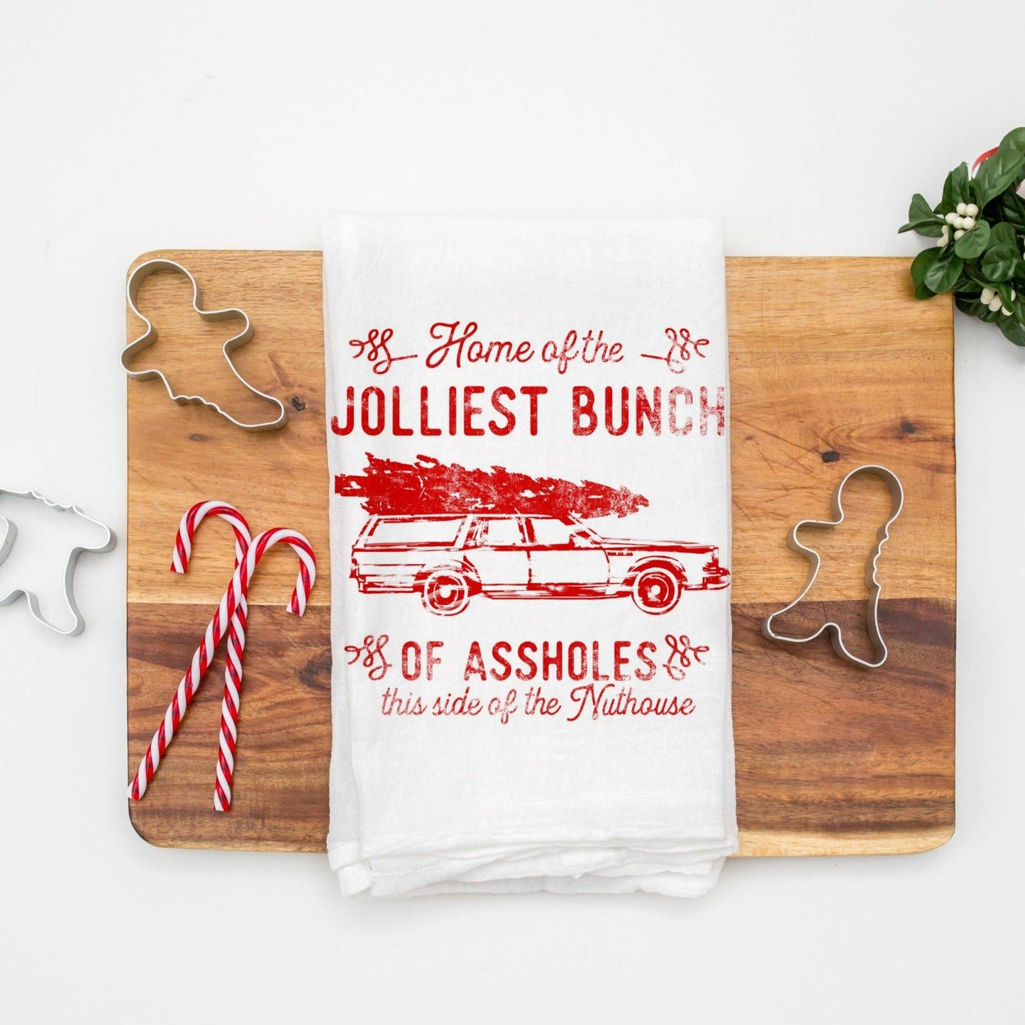 Love You a Latte Shop - Jolliest Bunch of Assholes Red Kitchen Towel