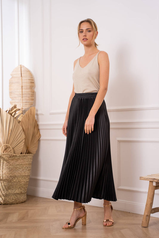 Choklate Paris - Solid Satin Pleated Skirt - Black