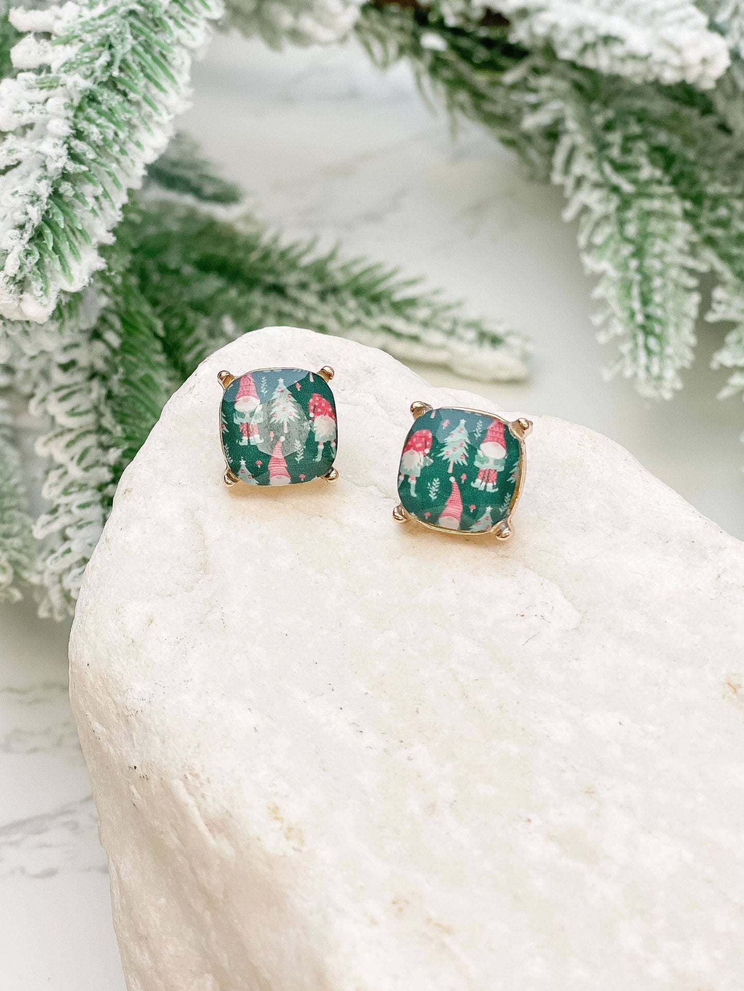 Prep Obsessed Wholesale - Holiday Gnome Printed Stud Earrings