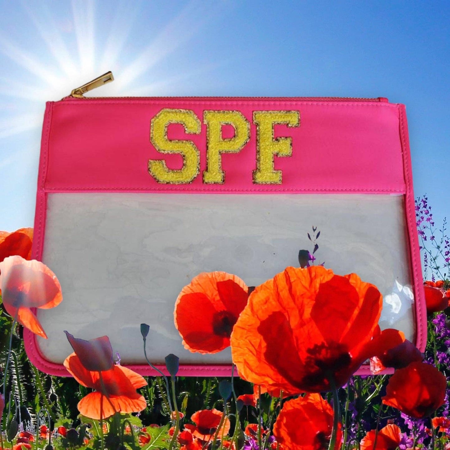 Beauty Stash - SPF Clear Nylon Pouch - Hot Pink