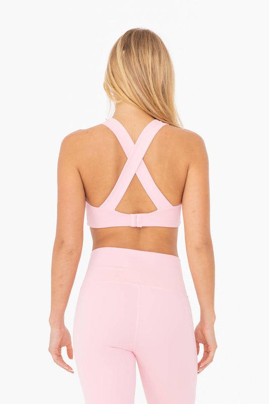 Mono B - Split Front Overlay Back Adjustable Sports Bra - Candy Pink