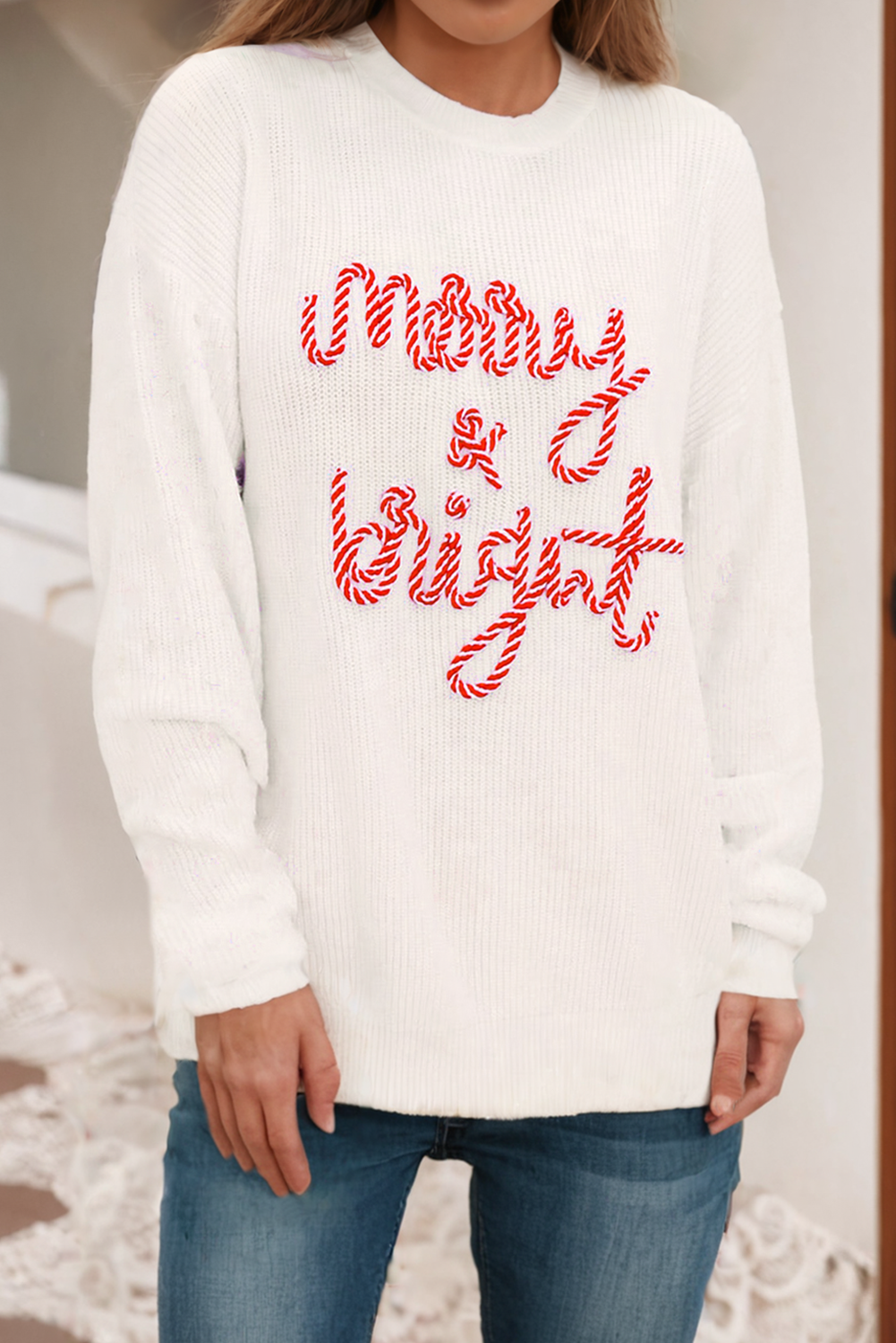 Little Daisy Closet - Striped Merry Bright Letter Christmas Sweater