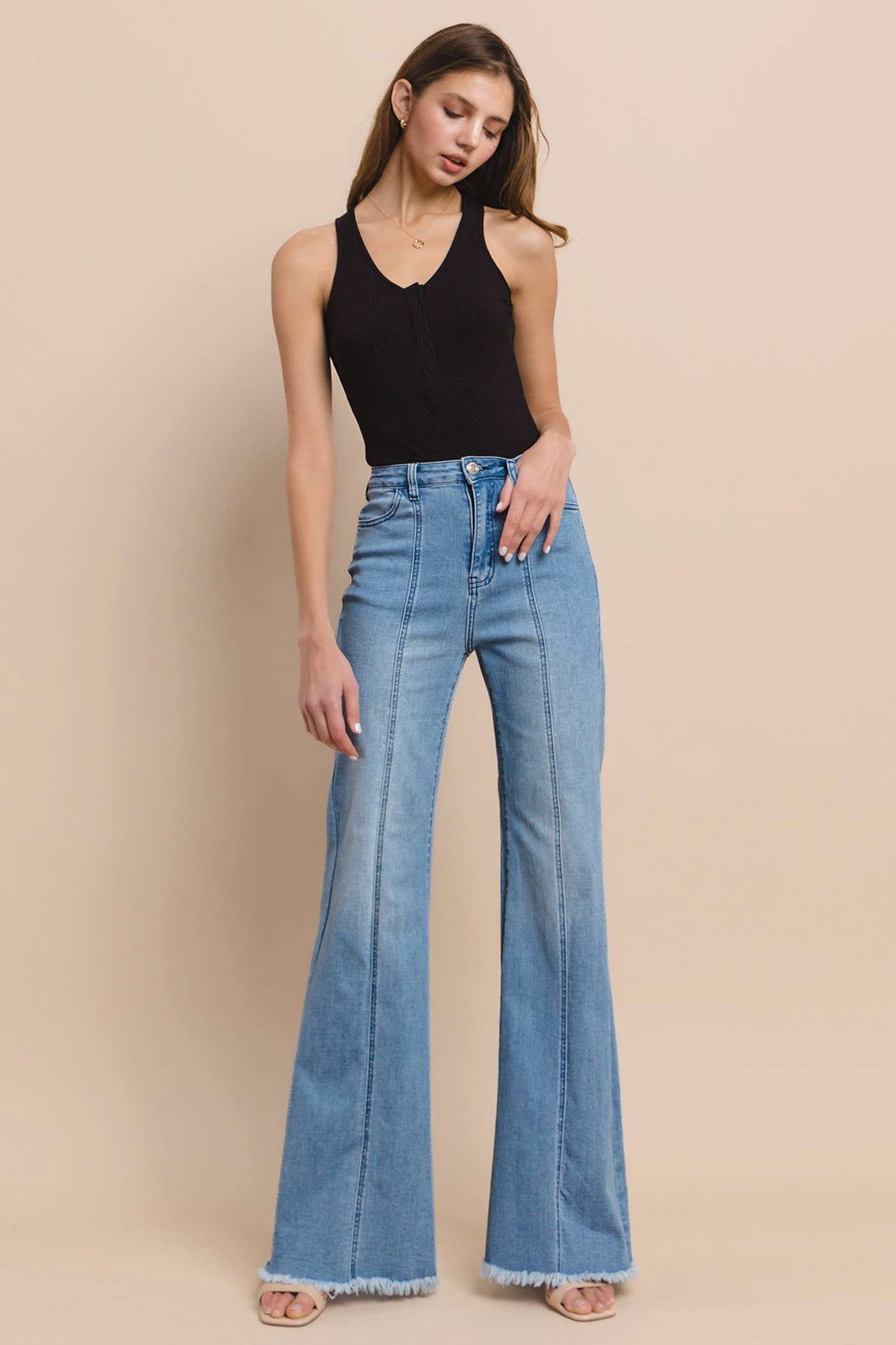 WISTERIA LANE - Wide Leg Palazzo Fit Jeans - Mid Denim