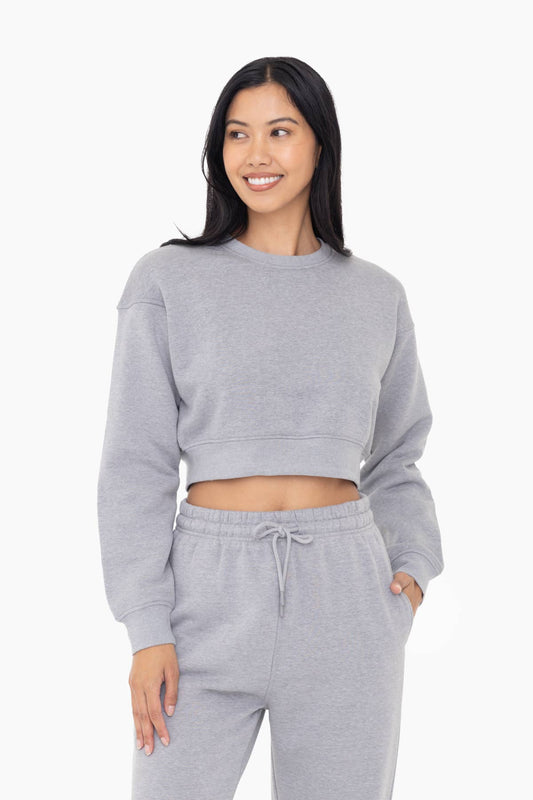 Mono B - Cropped Fleece Sweatshirt - Heather Grey