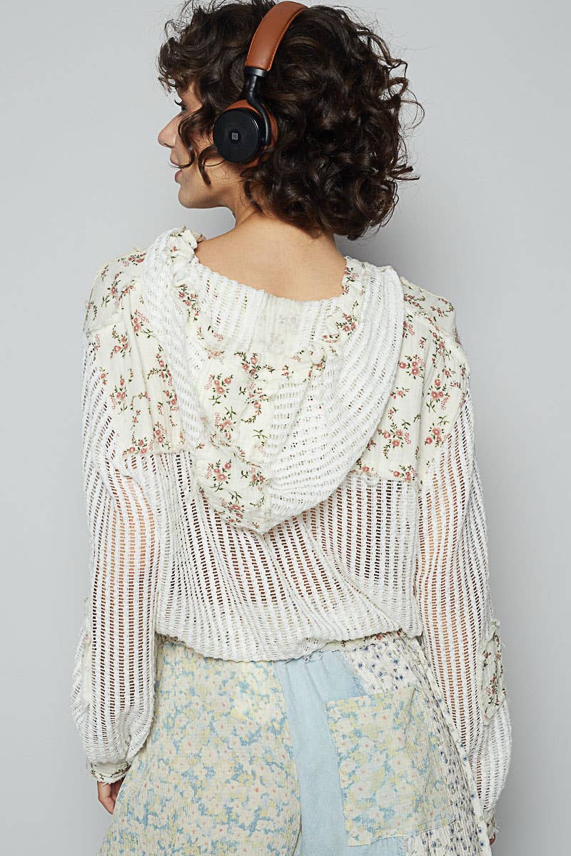 Pol Clothing - Vintage washed floral print patch crochet jacket