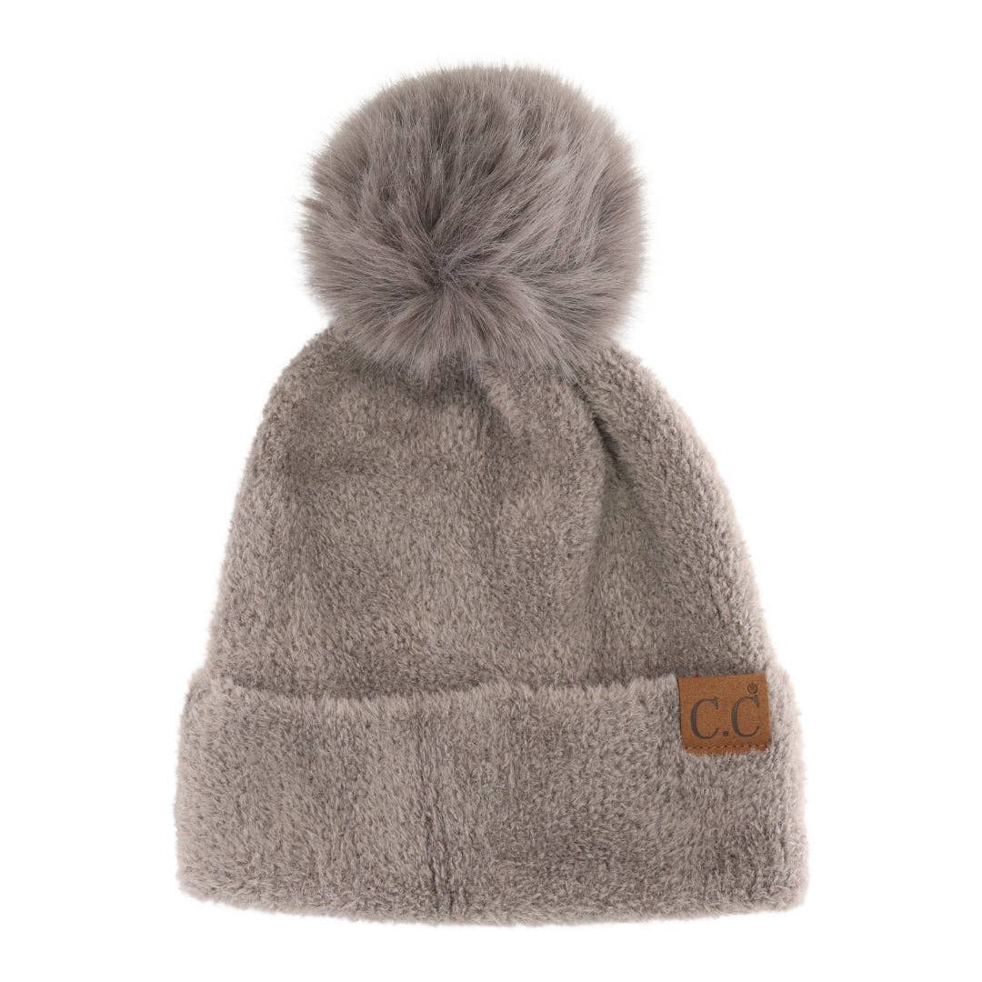 C.C Beanie - Plush Chenille Pom C.C Beanie - Lt. Mel. Grey