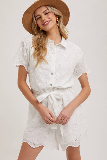 Bluivy - Eyelet Belted Waist Romper