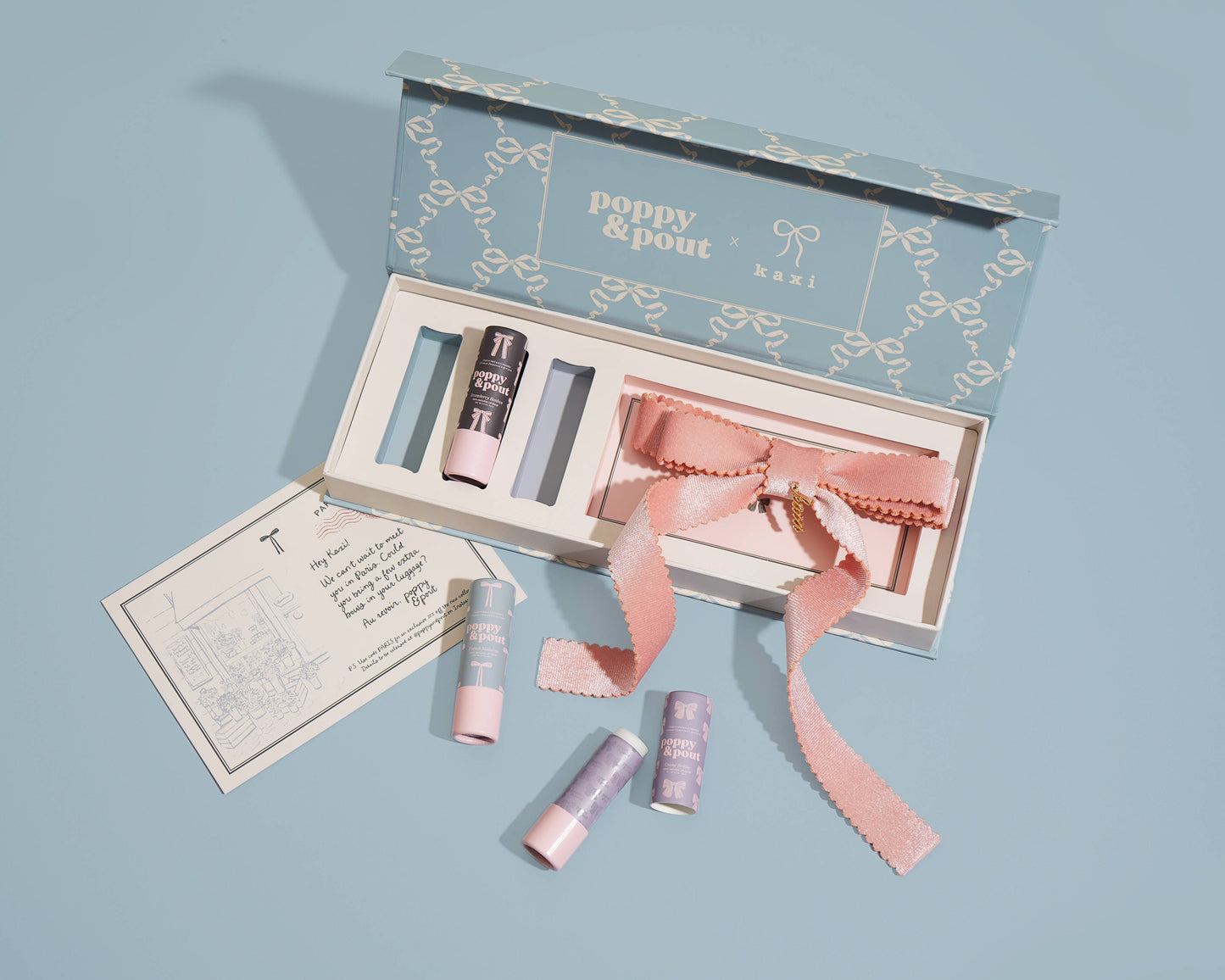 Poppy & Pout - Coquette Lip Balm Trio + Kaxi Hair Bow Gift Set