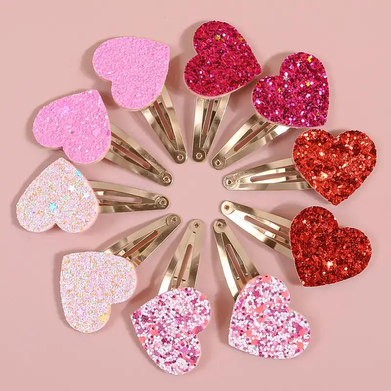 Kate Tuesday Jewelry - Valentine's Glitter Heart Hair Clips Pack of 10