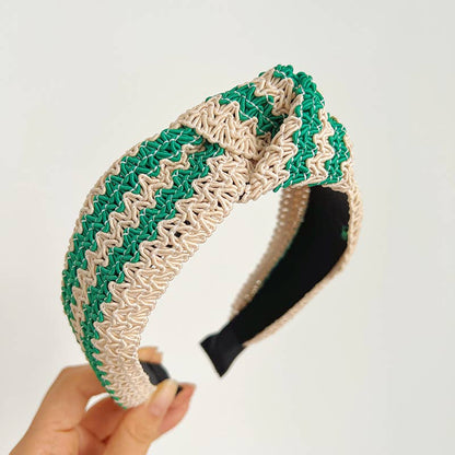 Adorro - Two Tone Woven Straw Wide Knot Headband