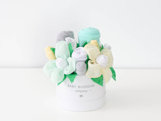 Baby Blossom Company - Petite Neutral New Baby Gift Basket Flower Bouquet - Yellow