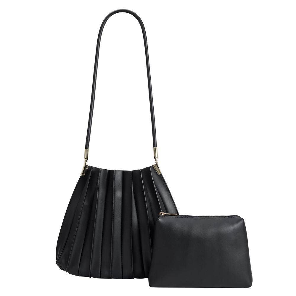 Melie Bianco - Carrie Black Pleated Vegan Shoulder Bag