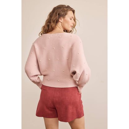 in february - Pearl Embellished Dolman Sleeved Sweater