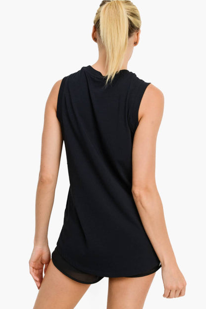 Mono B - Notched Sleeveless Flowy Tank Top - Black