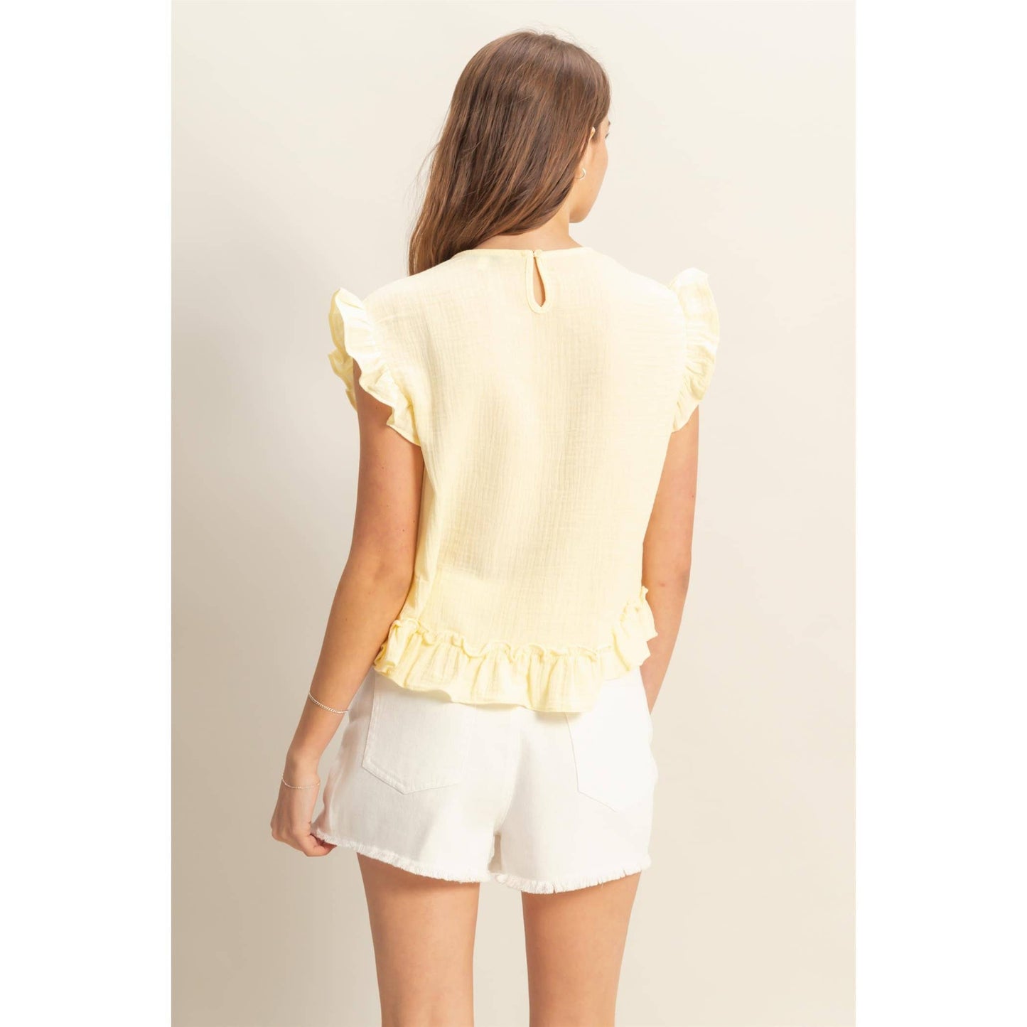 HYFVE - HF25A845-Double Gauze Ruffle Detail Sleeveless Top