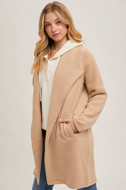 Bluivy - Open Front Knit Coat Jacket - Beige