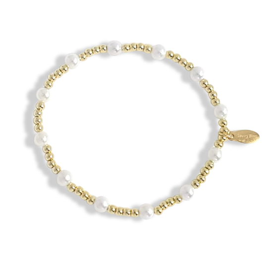 Savvy Bling - 3mm Gold and 5mm Pearl Beaded Bracelets