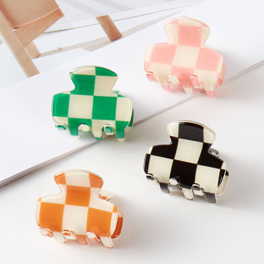 Fashion City - Checkered Assorted Color Mini Claw Hair Clip Set