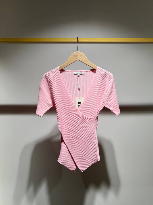 Choklate Paris - Ribbed Knit Wrap Top - Pink