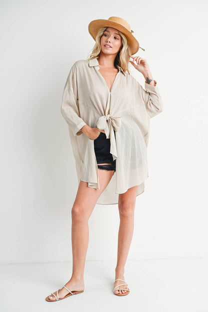 Bluivy - Tie-Front Dophin Hem Tunic Top