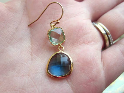 Laalee Jewelry - Sapphire Navy Prasiolite Glass Gold Plated Earrings