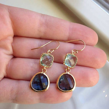 Laalee Jewelry - Sapphire Navy Prasiolite Glass Gold Plated Earrings