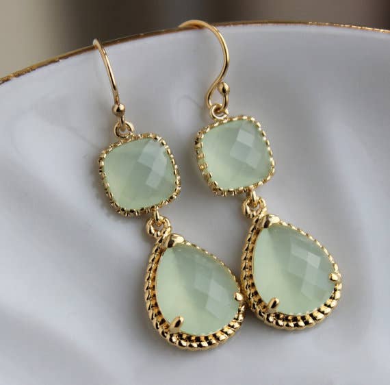 Laalee Jewelry - Gold Soft Mint Earrings Sea Foam