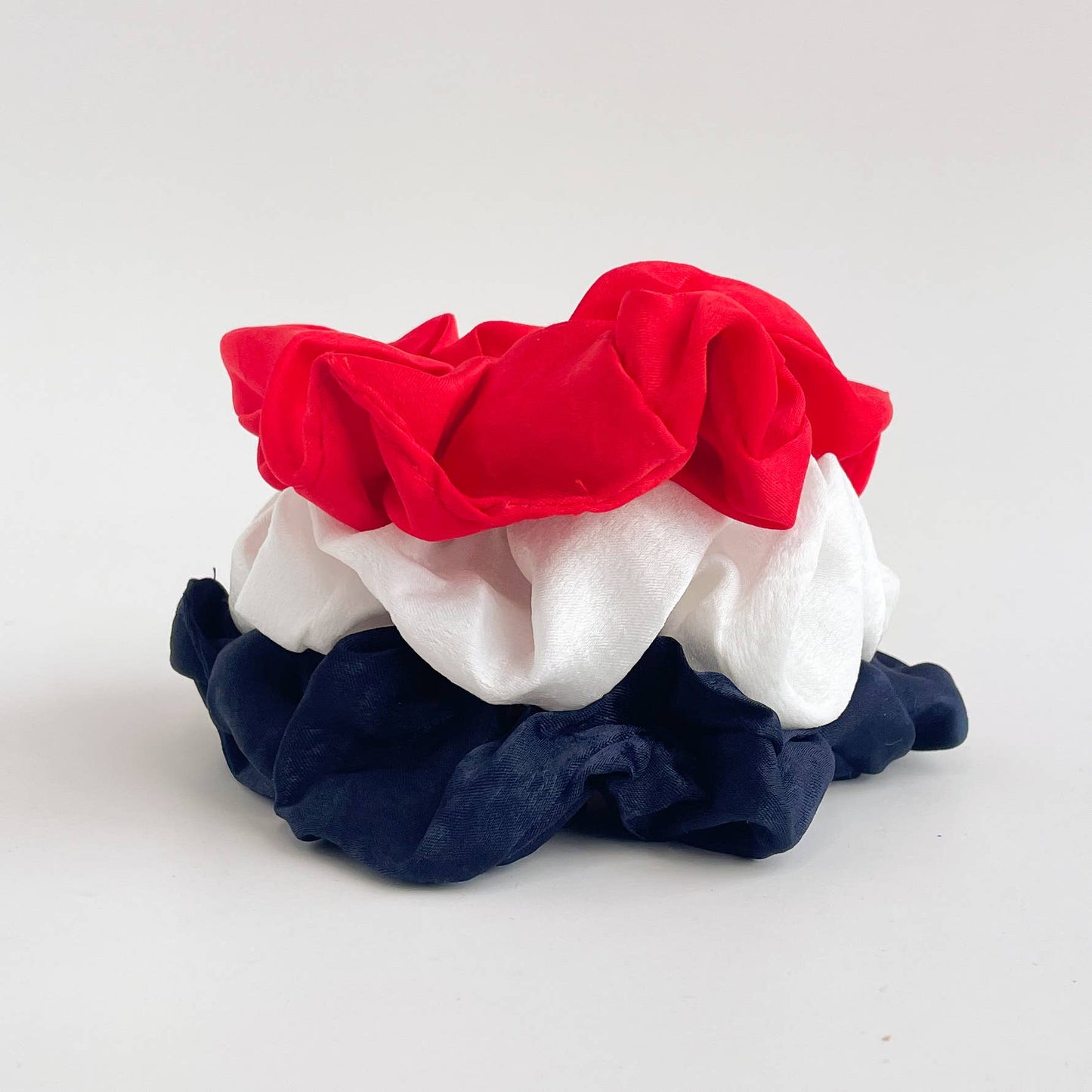 Adorro - USA Red, White, Blue Satin Scrunchies (Set of 3)