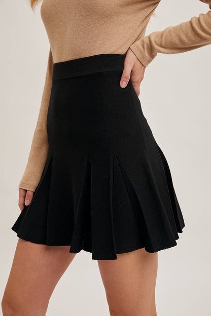 Bluivy - Ribbed Knit Pleasted Mini Skirt - Black