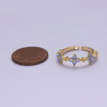 Aim Eternal - Dainty Blue Opal Flower Ring Open Adjustable Gold Filled Band Ring