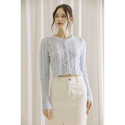 STORIA - Monochromatic Light Cable Knit Cardi - Baby Blue