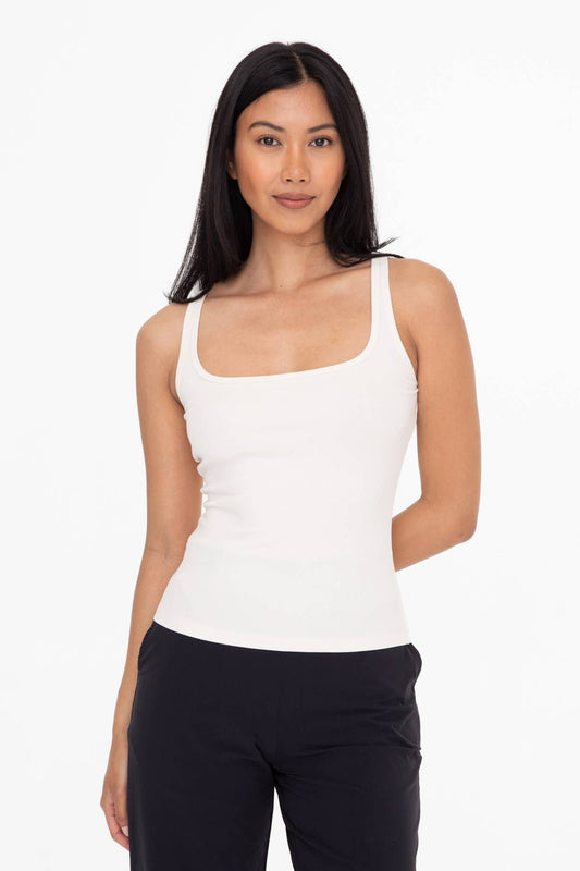 Mono B - Square Neck Ribbed Tank Top - Natural