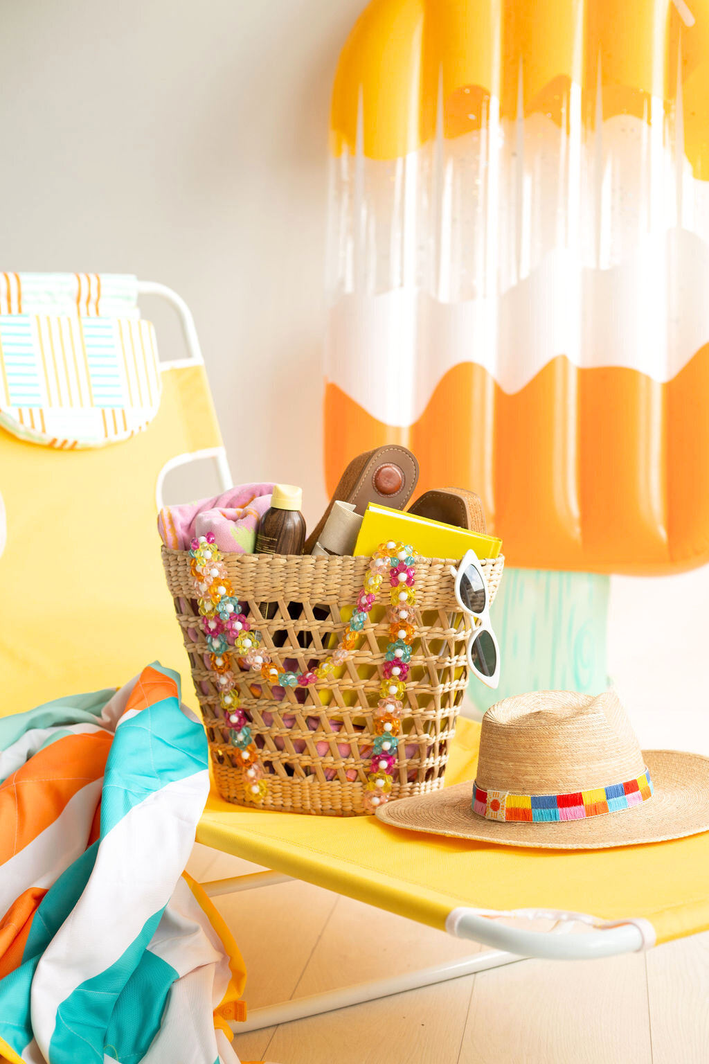 By Jenna Lee - Colorful Beaded Straw Beach Basket Tote