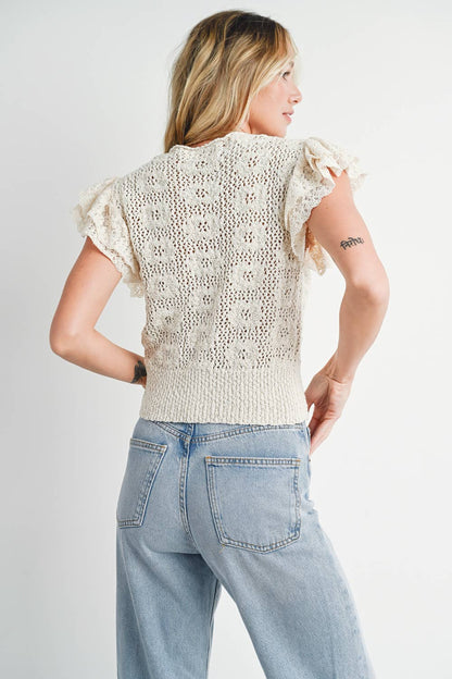 Bluivy - Crochet Button Down Top - Natural