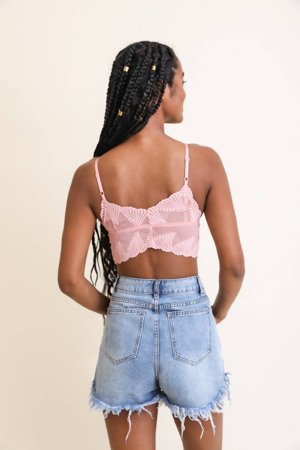 Leto Accessories - Butterfly Scallop Lace Bralette - Blush