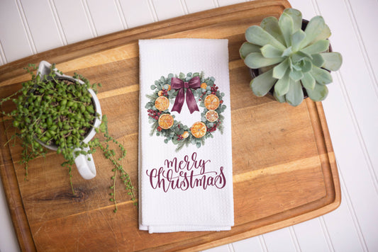 Canary Road - Orange Citrus Christmas Wreath Towel