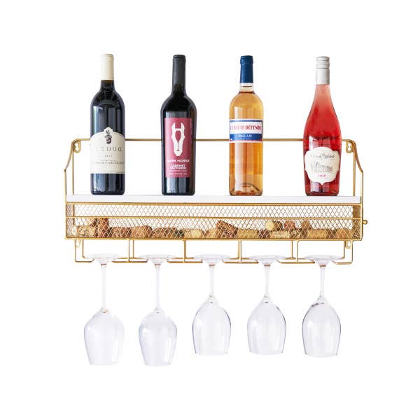 Twine - Gold Wall Mounted Wine Rack & Cork Storage