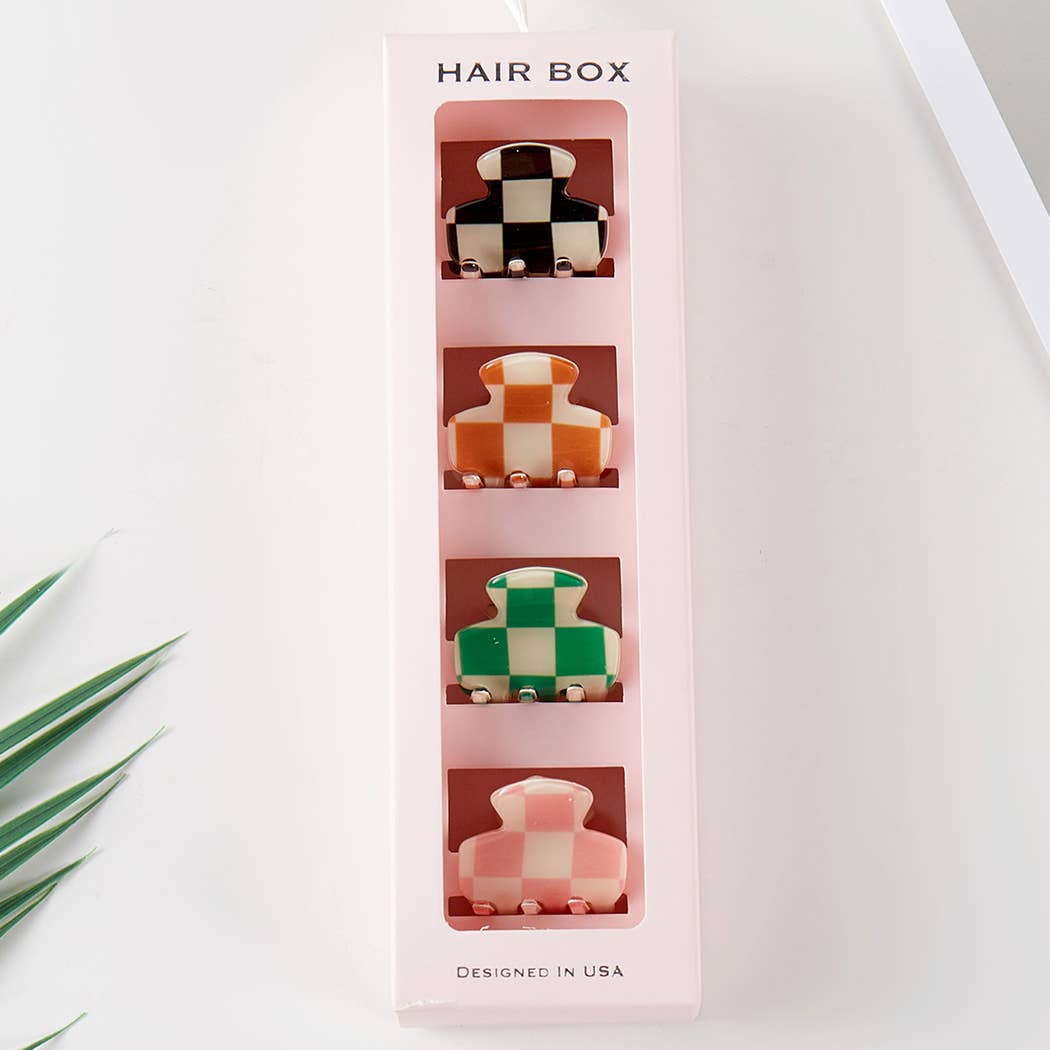 Fashion City - Checkered Assorted Color Mini Claw Hair Clip Set