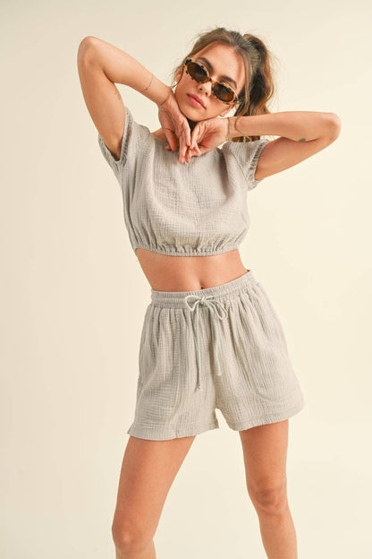 KIMBERLY C - Cotton Gauze Short Set - Lt Grey