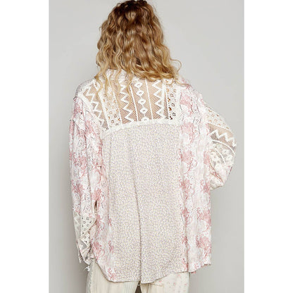 Pol Clothing - Vintage Washed Printed Knit Crochet Shirt