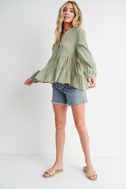 Bluivy - Tiered Rustic Blouse - Sage