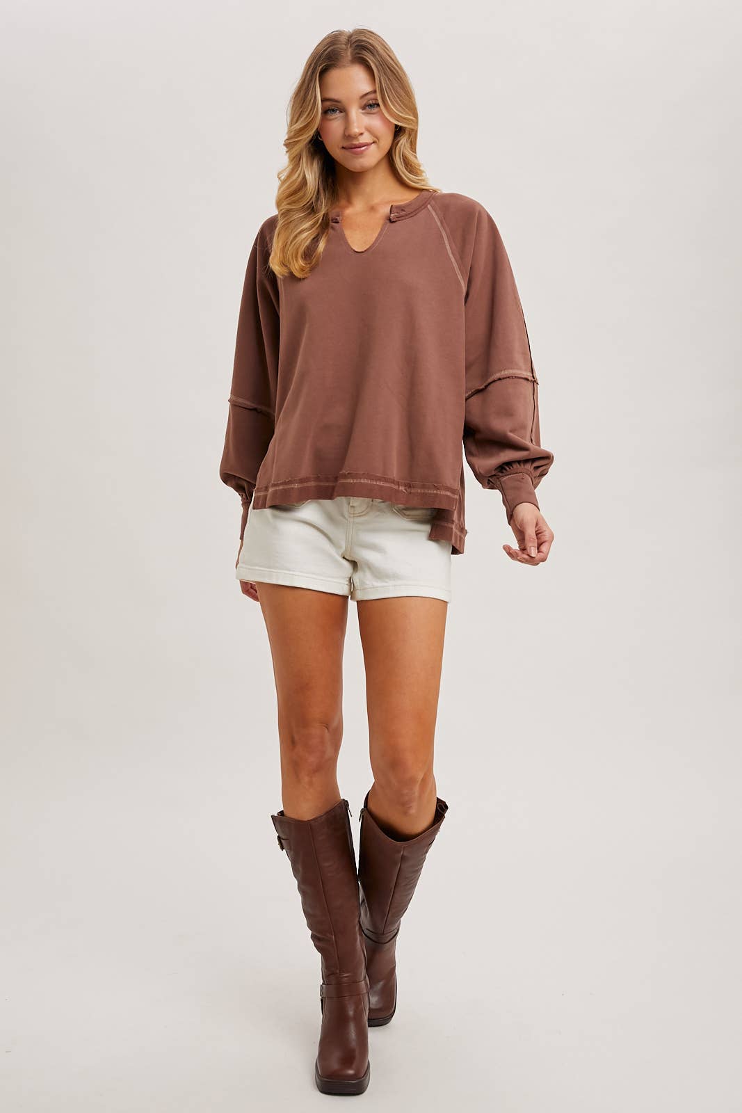 Bluivy - Terry Dolman Oversized Stitch Knit Top - Coco