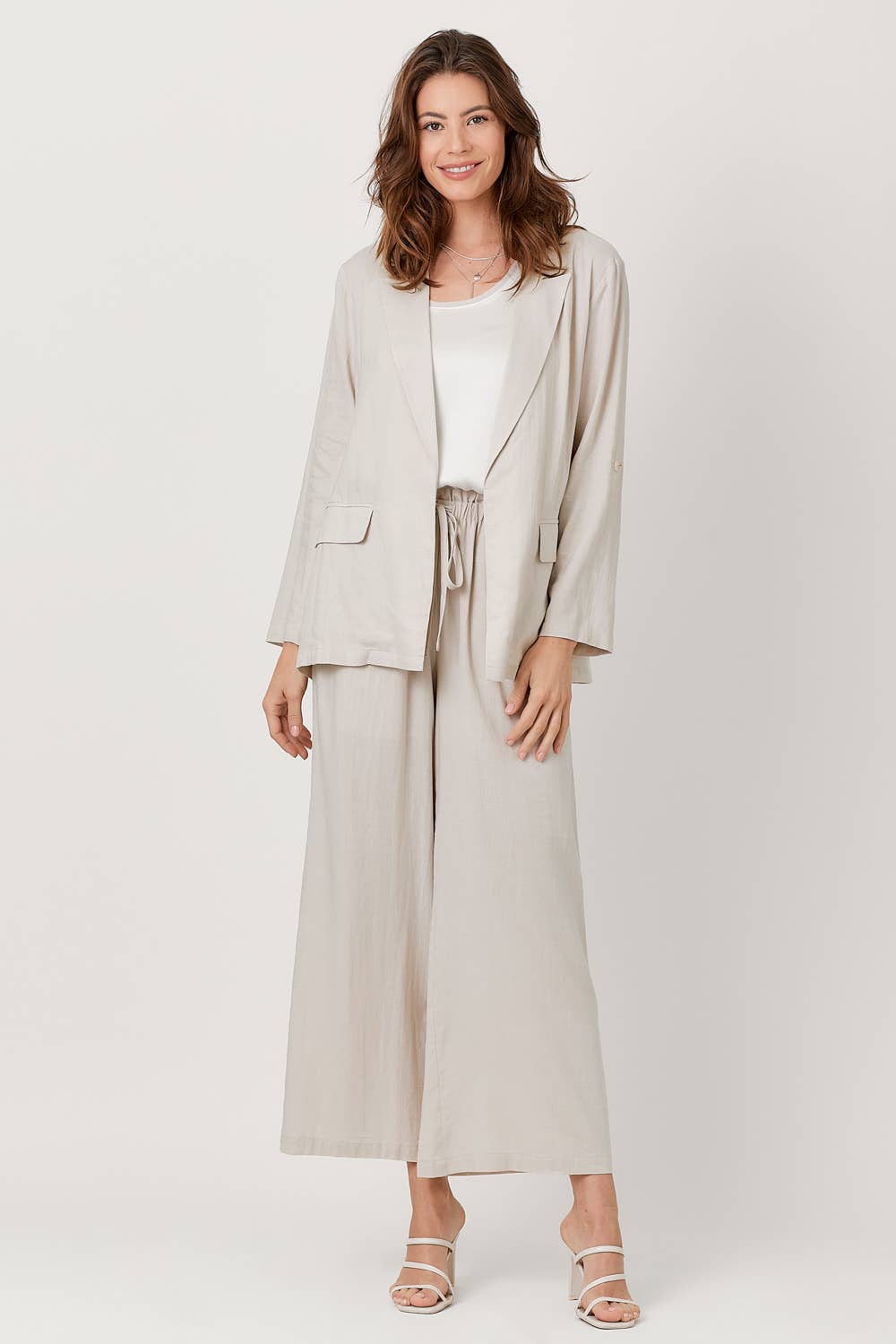 Mystree - Linen Wide Leg Pants - Stone