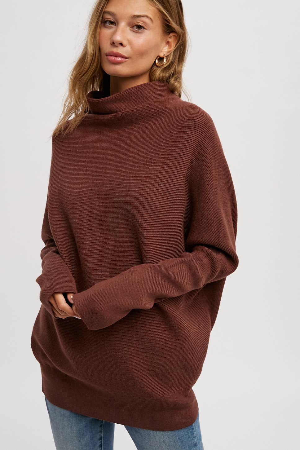 Bluivy - Slouch Neck Dolman Pullover - Chocolate