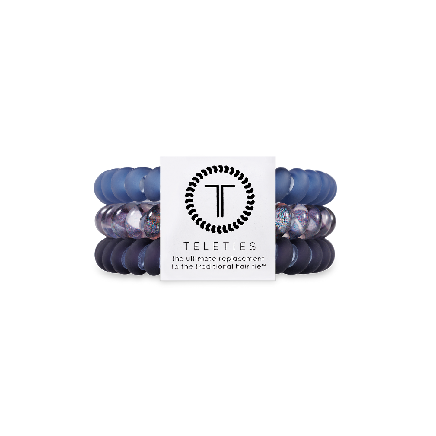 TELETIES - Midnight Rain - Small Spiral Hair Coils, Hair Ties, 3-pack