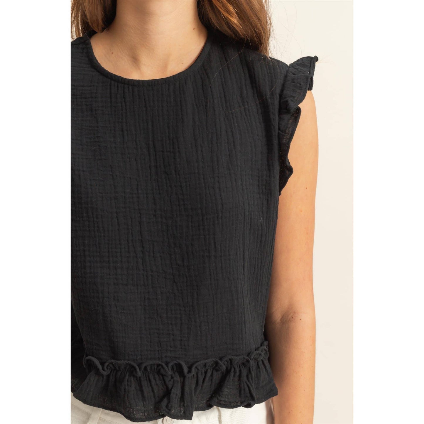 HYFVE - HF25A845-Double Gauze Ruffle Detail Sleeveless Top