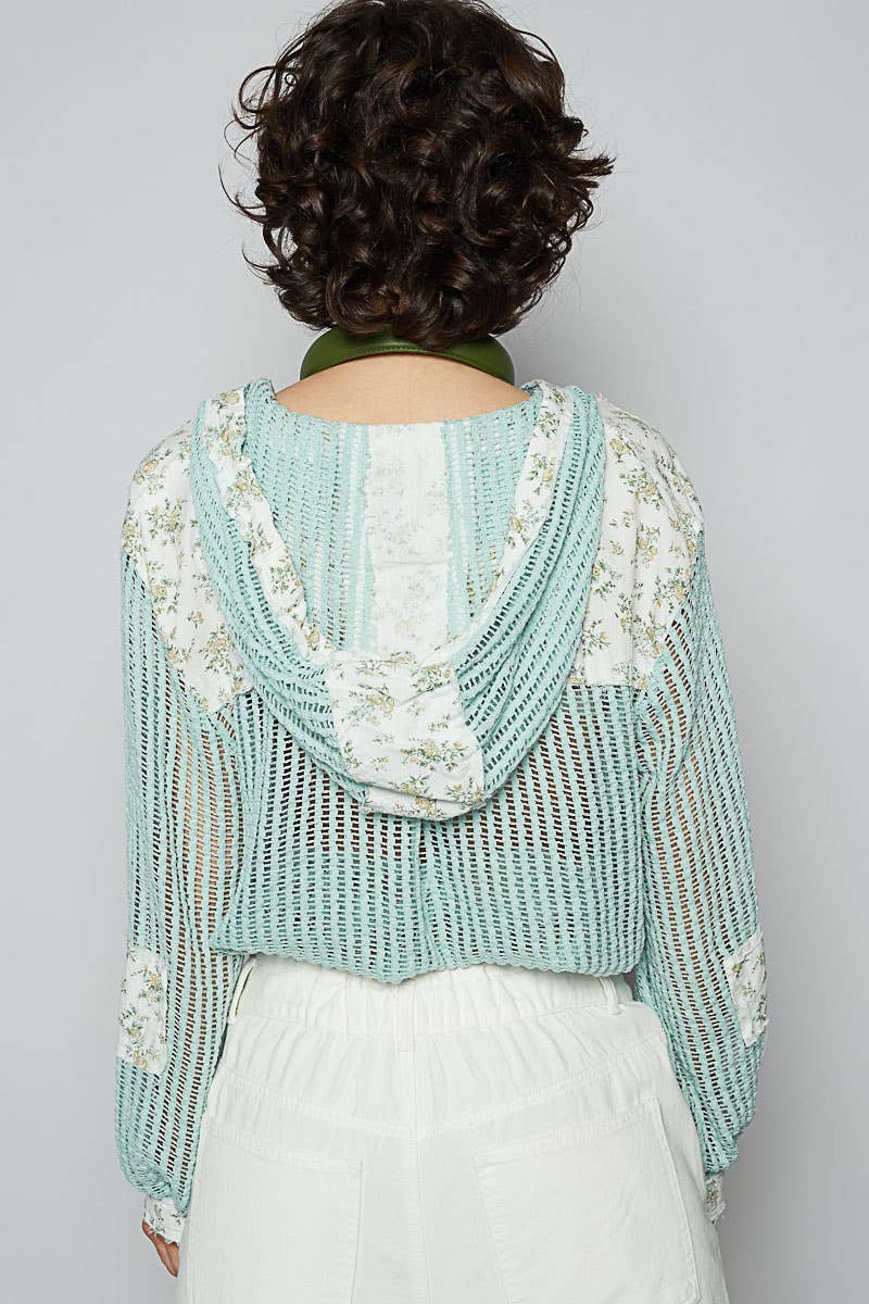 Pol Clothing - Vintage washed floral print patch crochet jacket