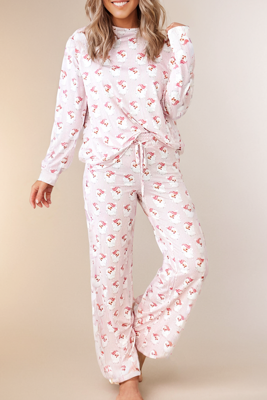 LA Society - Santa Claus Striped Print Loose Fit Two Piece Lounge Set - Pink