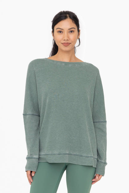 Mono B - Waffle Ribbed Roundneck Pullover - Green Kahki